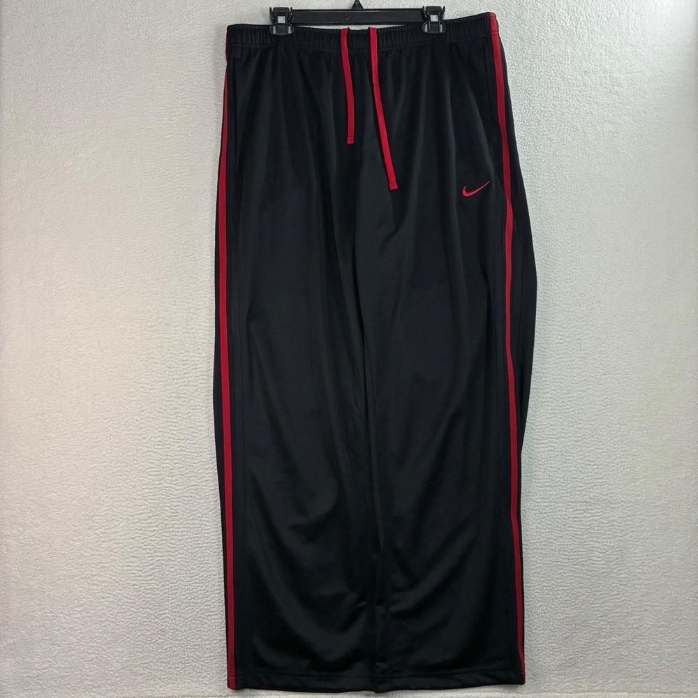 Y2K Nike Track Pants Men 2XL Black Baggy Ankle Zip Sweatpants Loose Basketball